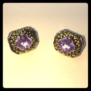 💎 Purple gemstone earrings with gold design 💎